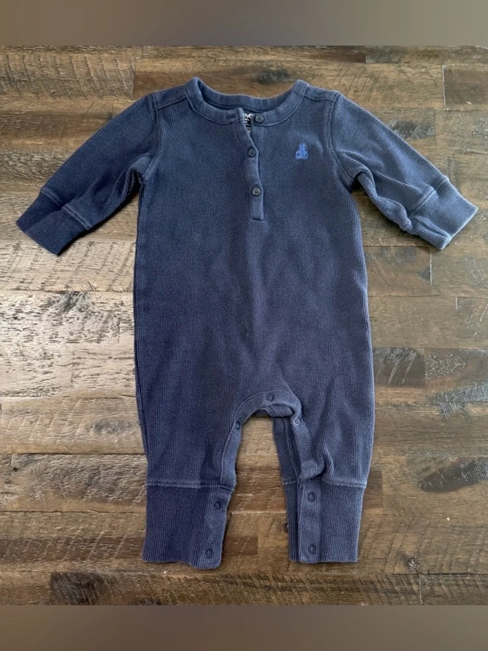 3-6M Baby Gap Navy Blue Ribbed Knit Henley One Piece Coverall Romper Outfit Boy